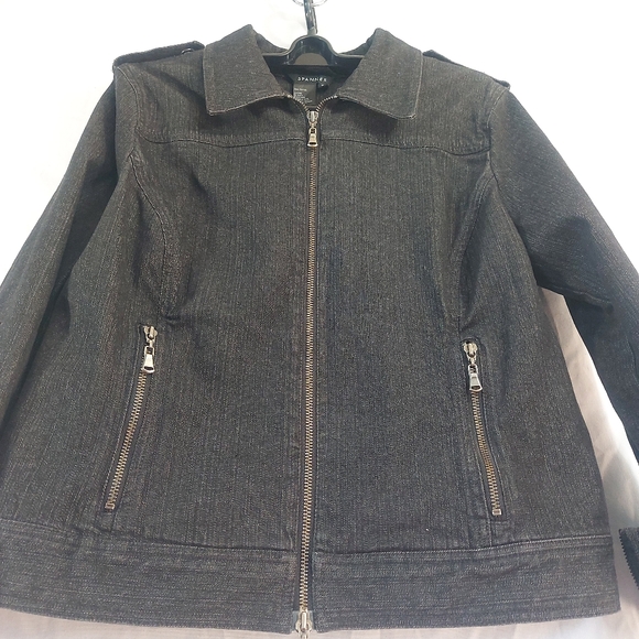 Spanner Black Denim Zippered Jean Jacket, Size 12 - Picture 2 of 11